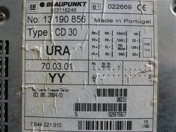 OPAS0509010 Opel Astra 2004-2010 | Ράδιο-CD Blaupunkt CD 30
